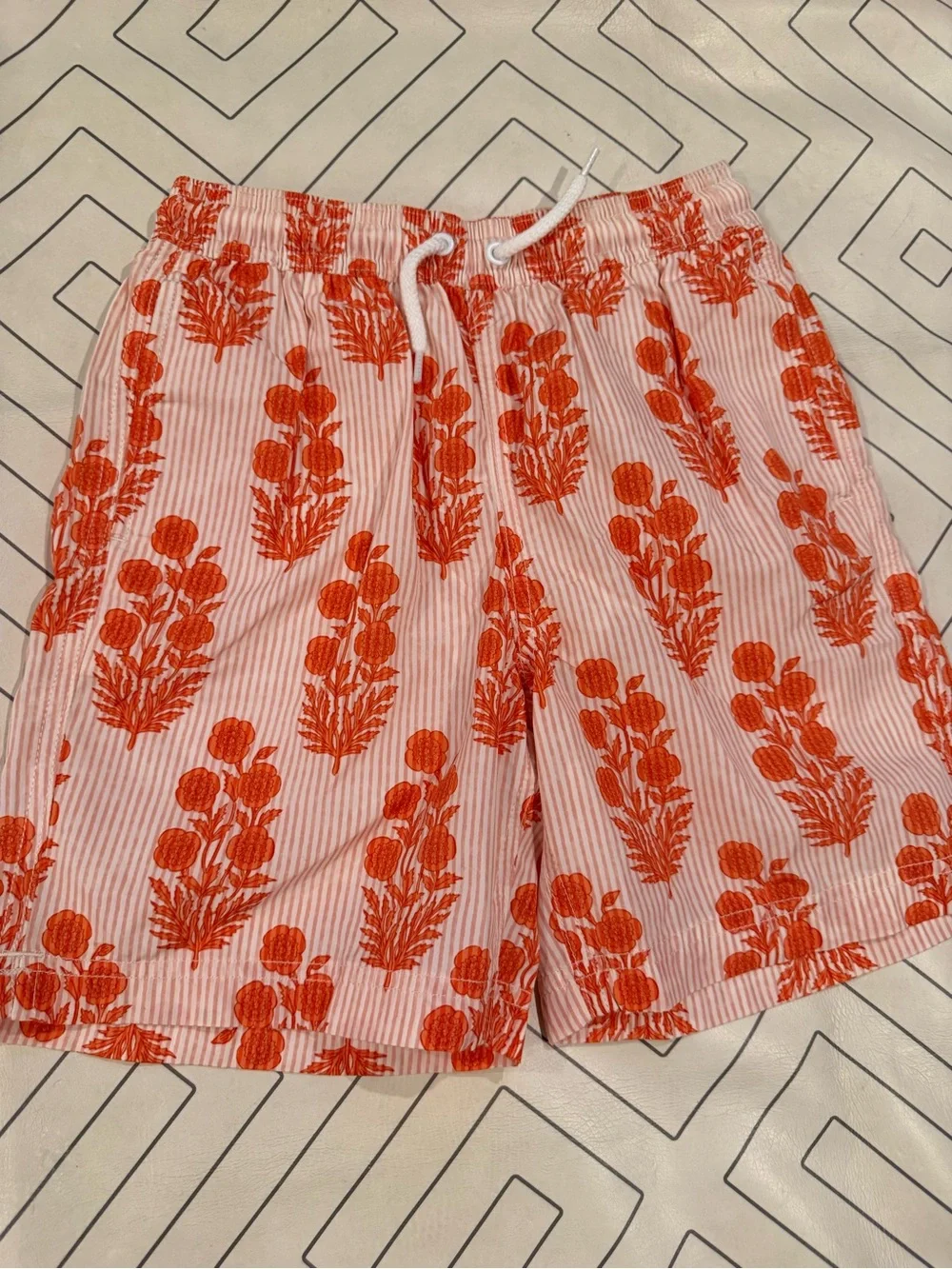 NWT Crewcuts x SZ Blockprints Orange Textile Swim Trunks